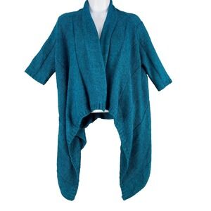 Eileen Fisher Sweater Wrap Women's XS Knit Alpaca Silk Open Front Cardigan Teal